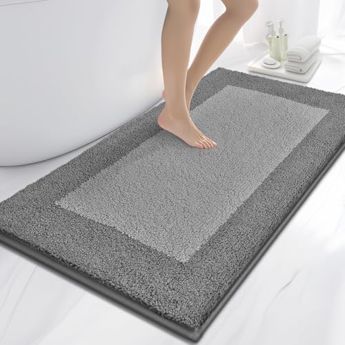 anllugs Bathroom Rugs, 30" x 60" Soft Bath Rugs, Grey & Dark Grey | Non-Slip, Super Absorbent, Machine Washable, Quick Dry, Bath Mats for Shower and Bathtub, TPR Backing - color: Grey & Dark Grey, size: 30" X 60"
