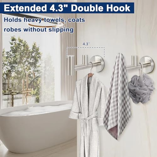 NearMoon Bathroom Double Towel Hook- SUS304 Stainless Steel Robe Towel Holder, Heavy Duty Double Coat Hook for Bathroom Livingroom Kitchen Wall Mounted (Brushed Nickel-F, 2 Pack) - style: Brushed Nickel-F