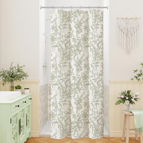 Sage Boho Linen Shower Curtain, Farmhouse Floral for Bathroom | Botanical floral print. Rustic farmhouse boho decor. Durable linen blend fabric. Machine washable for easy care. 36x72 - color: Sage, size: 36"W x 72"L (Pack of 1)