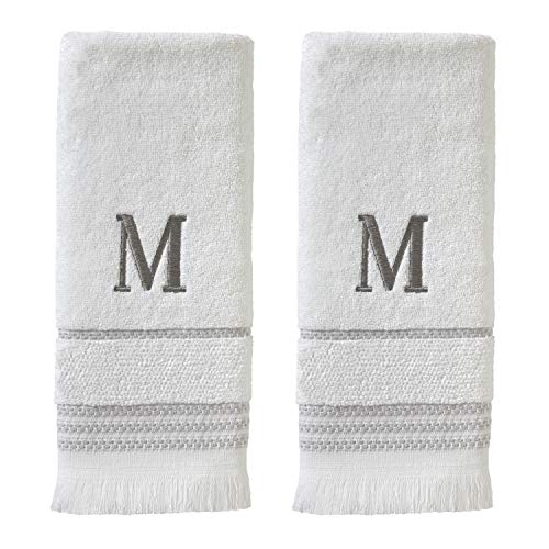 SKL Home Casual Monogram Hand Towel Set, M, 16x26, White 2 Count - color: Casual Monogram Hand Towel Set, size: Hand Towel Set, style: M
