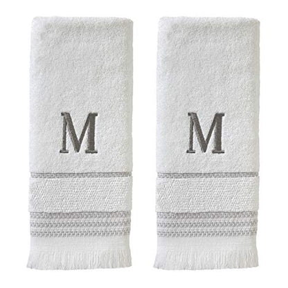 SKL Home Casual Monogram Hand Towel Set, M, 16x26, White 2 Count - color: Casual Monogram Hand Towel Set, size: Hand Towel Set, style: M