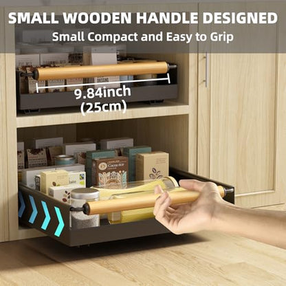 2 Pack 15.3'' Deep Expandable Slide Out Cabinet Shelf No-Drill Pull Out Drawer with Nano Film Adhesive, Heavy Duty Pull Out Tray for Kitchen, Pantry & Bathroom, Black - color: 2 Pack Black