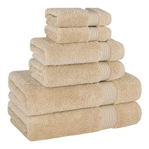 Cotton Paradise 100% Cotton Turkish Towel Set, Soft Absorbent Quick Dry, 6 Piece Towel Set, Beige - color: Beige, size: (27"x54") +( 16"x28") + (13"x13")