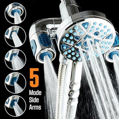 AquaCare Polaris 208-mode High Pressure Shower Head Combo with Hydro Arms | Luxury 3-way 14-zone System with 370 Stay-clean Power Jets, Handheld Magnetic Docking & 6 ft. Stainless Steel Hose / Chrome - color: Chrome