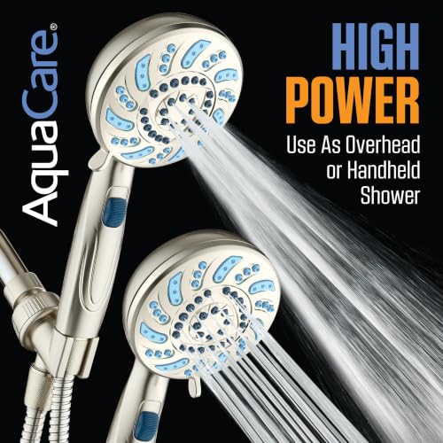 AquaCare 2026 High Pressure 7-mode Handheld Shower Head with Pause Switch | Detachable Showerhead Wand, Stay-Clean Jets, Extra-long 6 ft. Stainless Steel Hose, Dual Wall & Overhead Brackets / Nickel - color: Nickel
