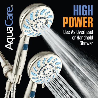 AquaCare 2026 High Pressure 7-mode Handheld Shower Head with Pause Switch | Detachable Showerhead Wand, Stay-Clean Jets, Extra-long 6 ft. Stainless Steel Hose, Dual Wall & Overhead Brackets / Nickel - color: Nickel
