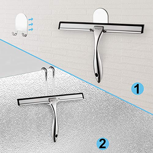 Ibergrif M34101 Shower Squeegees, Silicone Window Squeegee, Shower Cleaner for Window, Glass, Shower Door, Car Windshield, Include Shower Hooks, Stainless Steel