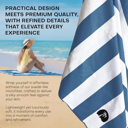 Microfiber Quick-Dry Travel Towel – Super Absorbent, Lightweight, Compact – Sand Resistant, Soft, Packable + Mesh Carry Bag – Beach, Pool, Gym, Camping & Yoga (Blue/White) - color: Blue/White