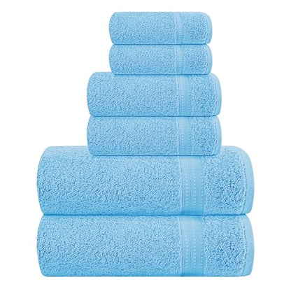 MyOwn 6 Piece Towel Set, 100% Combed Cotton - 2 Bath Towels, 2 Hand Towels, 2 Wash Cloths - 500 GSM Luxury Hotel Quality Ultra Soft Highly Absorbent Towel Set for Bathroom - Sky Blue - color: Sky Blue