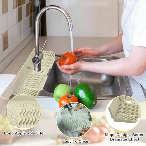 Craftdady 17.5'' Kitchen Sink Splash Guard Faucet Mat for Kitchen Sink | 5° Slope Fast Self-draining White Kitchen Sink Faucet Mat Behind Faucet fit for Countertop Bathroom Farmhouse - color: White