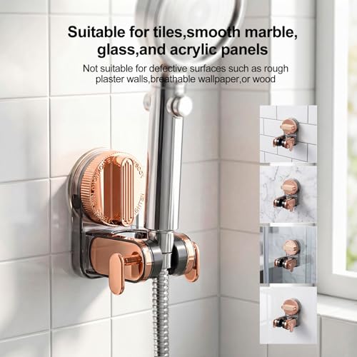 Shower Head Holder Suction, Handheld Shower Handle Bracket, Adjustable Bathroom Wall Mount Wand Holder - color: Rose gold