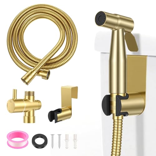 Gold Handheld Bidet Sprayer for Toilet,Stainless Steel Handheld Sprayer Kit With Adjustable Pressure For Personal Hygiene, Pet Bathing, Bathroom Cleaning