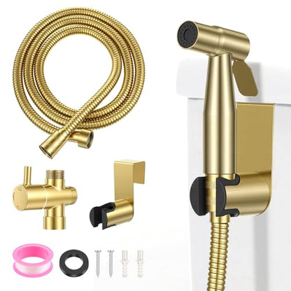 Gold Handheld Bidet Sprayer for Toilet,Stainless Steel Handheld Sprayer Kit With Adjustable Pressure For Personal Hygiene, Pet Bathing, Bathroom Cleaning
