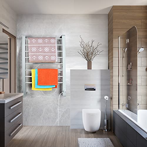 Towel Warmer with Timer,Towel Racks for Bathroom,8 Bar Heated Towel Rack for Clothes Drying,Portable Free Standing Heater,Auto Cut Off Home Electric Heat Dryer,Wall Mount Thermostat Shelf