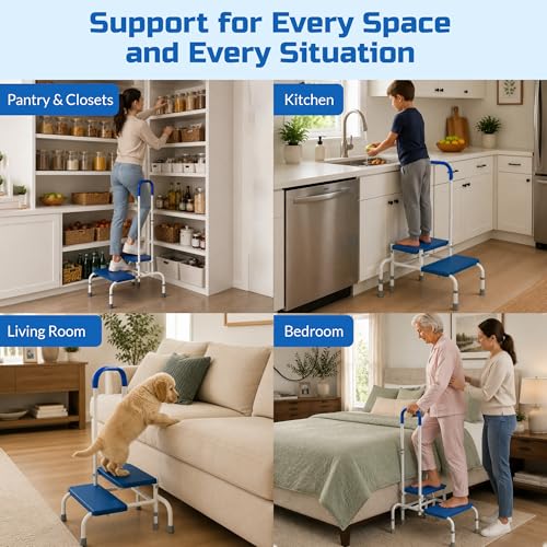 Platinum Health AdjustaStep Double-Step Step Stool with Side-Mounted Safety Handle. Adjustable Height. Padded Handle, Non-Slip Steps. Quick, Tool-Less Assembly. - size: 300 lb. Capacity - 2 Steps