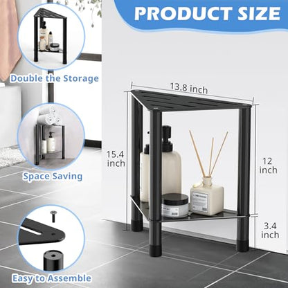 Corner Shower Stool for Inside Shower - 15.5in Shower Foot Rest with Storage Shelf, Stainless Steel Shower Stool for Shaving Legs, Bathroom Bench Suitable for Small Shower Spaces, Black