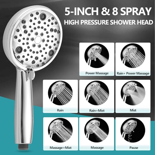 5" Dual Shower Faucet Compatible with 13/14 Series Tub Trim Kit, High Pressure Round Rain Shower Head& Handheld Set Faucet System (Valve& Catridge Not Inclued) - color: Chrome