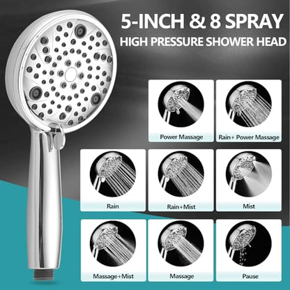 5" Dual Shower Faucet Compatible with 13/14 Series Tub Trim Kit, High Pressure Round Rain Shower Head& Handheld Set Faucet System (Valve& Catridge Not Inclued) - color: Chrome