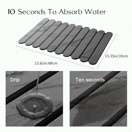 24"×16" Grey Stone Dish Drying Mats for Kitchen Counter, Large Quick Dry Collapsible Eco-Friendly Super Absorbent Diatomaceous Earth Heat-resistant Mat for Dishes Bottles Cups, Match Any Countertop - color: Dark Grey-l07 Marble Pattern