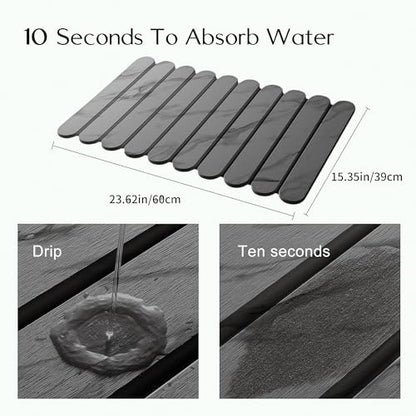 24"×16" Grey Stone Dish Drying Mats for Kitchen Counter, Large Quick Dry Collapsible Eco-Friendly Super Absorbent Diatomaceous Earth Heat-resistant Mat for Dishes Bottles Cups, Match Any Countertop - color: Dark Grey-l07 Marble Pattern