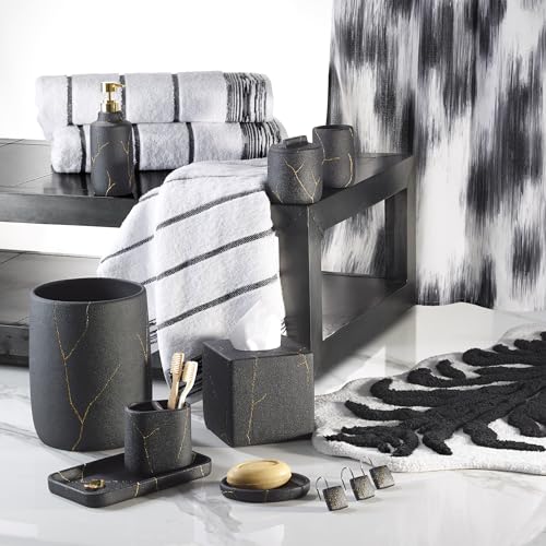Nicole Miller - Bathroom Set, 2pc Resin Accessories, Toothbrush & Lotion Pump/Soap Dispenser, Dorm Room Essentials (Sydney Collection, Black/Gold) - size: 2 Pack Accessories