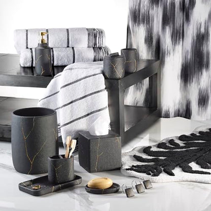 Nicole Miller - Bathroom Set, 4pc Resin Countertop Accessories, Dorm Room Essentials (Sydney Collection, Black/Gold) - size: 4 Pack Accessories