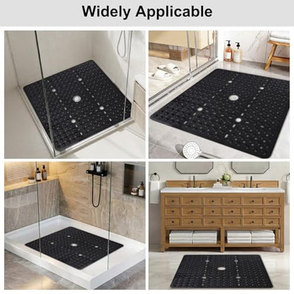 Square Shower Mat Non Slip, 27 x 27 Inch Quick Drain TPE Anti Slip Shower Mats for Inside Shower, Soft Shower Floor Mat with Suction Cups, Quick Drying, Machine Washable - color: Black