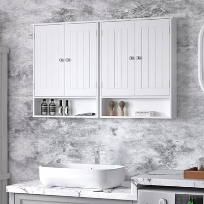 Bathroom Wall Cabinet, Over Toilet Storage Medicine Cabinet with 2 Doors and Adjustable Shelf, Small Above Toilet Bathroom Cabinet with Open Shelf (White, 4)