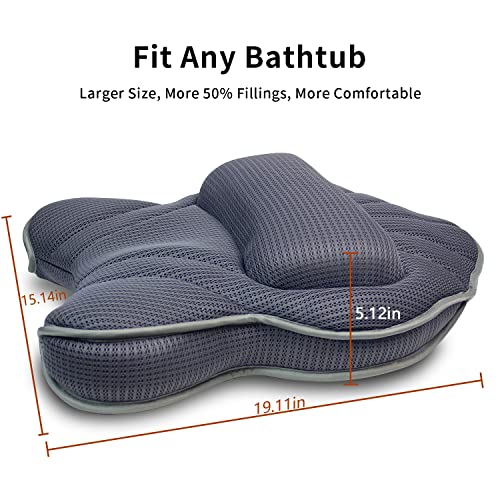 Extra Thick Large Bath Pillow with Neck,Back,Head Support for Bathtub | Soft 3D Mesh Fabric＆Quick Dry, Fits All Tubs, Bath Soaking Accessories, Spa Gifts, Gray(19''x15'') - size: Gray(19''x15'')