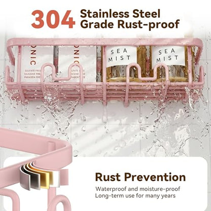 Shower Caddy Adhesive, Rustproof Shower Organizer, Wall Shower Rack | Large Capacity Shower Shelf for Inside Shower, No Drill Shower Storage, Shampoo Shower Holder, Pink, 2 Caddies - color: Pink