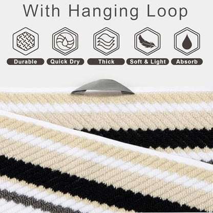 VOOVA & MOVAS Striped Towels 6 Pack, 100% Cotton, Black | Complete Bathroom Matching, Available in 13x13, 16x27, 28x52 In, Quick Dry, Highly Absorbent, Bath Towels with Hanging Loops - color: Gray + Black Striped, size: 6 PCS Bathroom Towels
