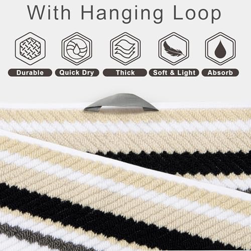 VOOVA & MOVAS Striped Towels 6 Pack, 100% Cotton, Black | Complete Bathroom Matching, Available in 13x13, 16x27, 28x52 In, Quick Dry, Highly Absorbent, Bath Towels with Hanging Loops - color: Gray + Black Striped, size: 6 PCS Bathroom Towels