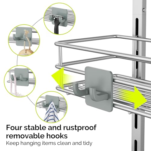 Orimade Over The Door Shower Caddy Adjustable 3 Tier Silver,Bathroom Hanging Organizer Shelf Rustproof with 4 Hooks,Shower Basket with Soap Holder and Suction Cup - color: Silver Grey-3T