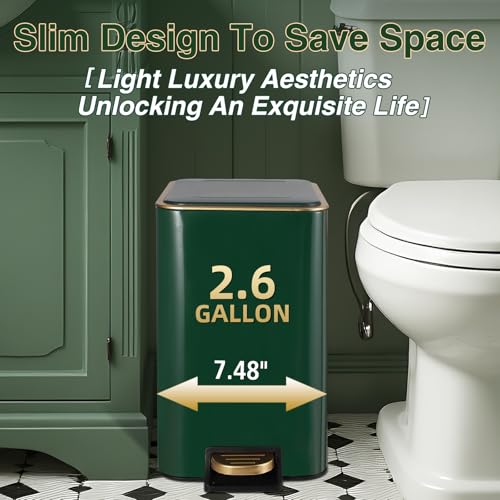 XLHOMO Bathroom Set Bathroom Accessories Set 8 Piece Green and Gold Bathroom Set, Bathroom Sets with Stainless Steel Trash Can,Toilet Brush,Toothbrush Set,Soap Dispenser - size: Hunter Green, style: Bath Set