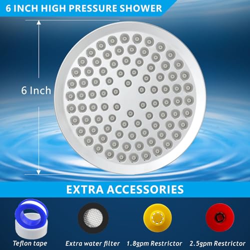 High Pressure Rain Shower Head - High Flow Rainfall Showerhead - Luxury Modern Look - Pressure Boosting Bathroom Shower Heads (6 inches, Chrome) - color: Luxury Chrome