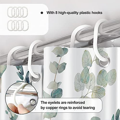 AWERT Shower Curtain Green Plants for Bathroom Waterproof Quick-Drying Eucalyptus Leaves Shower Curtain Set with Hooks 48x72 Inch - color: Sage Green, size: 48"W x 72"L (Pack of 1)