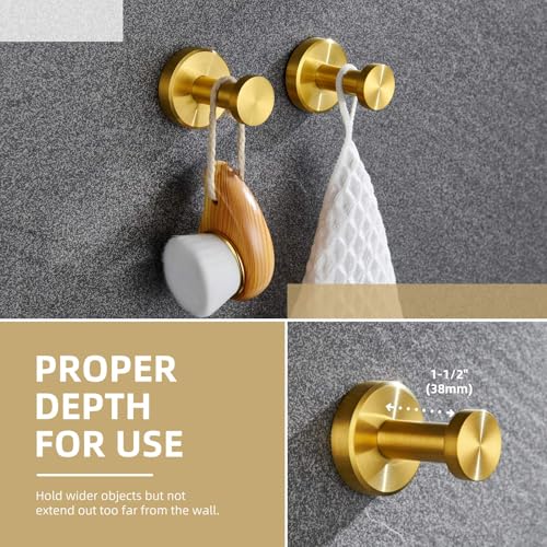 Angle Simple Bathroom Towel Hook Brushed Dark Gold, Coat Robe Hanger 2 Pack | SUS304 Stainless Steel, Bag Hat Clothes Towel Holder for Kitchen Laundry Garage, Screw Wall Mount - color: Brushed Dark Gold, size: 2 Pack
