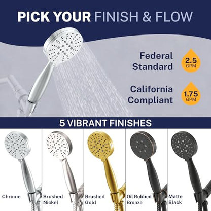 HammerHead Showers® Solid Metal 3-Spray Hand Held Shower Head, Chrome | Select from Wide, Massage, and Mist Sprays | 2.5 GPM High Flow Handheld Showerhead | Made from 304 Stainless Steel - color: Chrome, size: 2.5 GPM