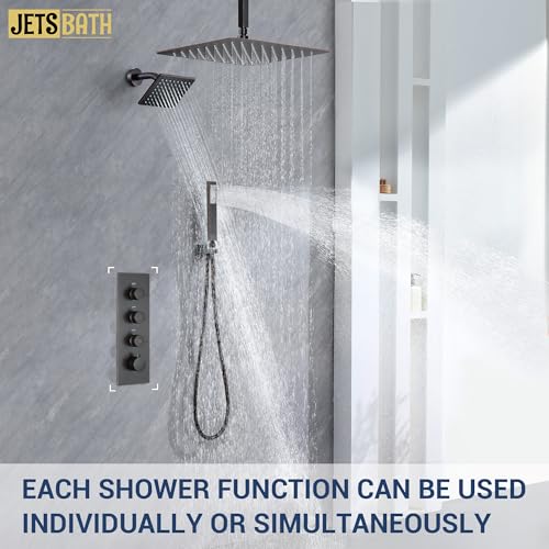16" Thermostatic Dual Rainfall Head Shower System with Handheld & Valve, 16” Ceiling Shower Faucet Set with 6-Inch Shower Head, JetsBath Oil Rubbed Bronze Full Body Shower System for Couples/2-Person - color: Oil Rubbed Bronze