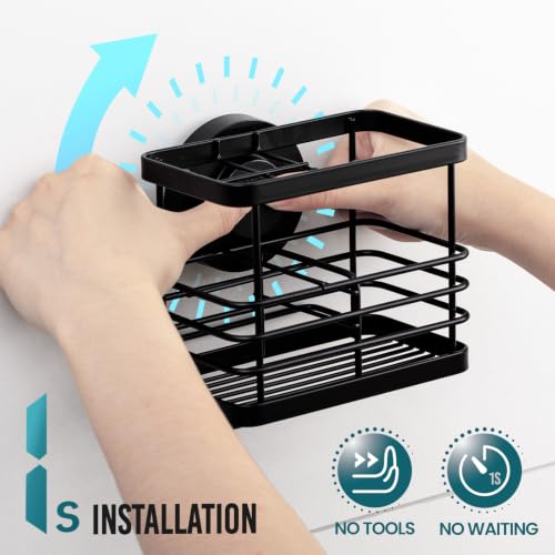TAILI Powerful Suction Cup Toothbrush Holder, Segmented Design, Anti-Puddling Metal Shower Toothbrush Holder, No Drilling Removable Organizer for Bathroom Toothpaste, Razor, Kitchen and Office Items - color: Black Plus
