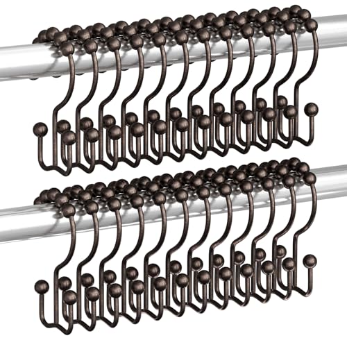 Titanker Shower Curtain Hooks Rings, Rust Resistant Metal Double Glide Shower Hooks Rings for Bathroom Shower Rods Curtains, Set of 24 Hooks - Bronze - color: Bronze--24pack, style: Modern
