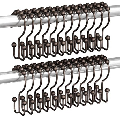 Titanker Shower Curtain Hooks Rings, Rust Resistant Metal Double Glide Shower Hooks Rings for Bathroom Shower Rods Curtains, Set of 24 Hooks - Bronze - color: Bronze--24pack, style: Modern
