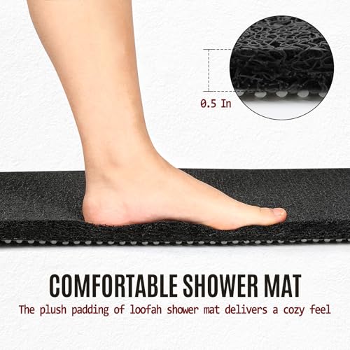 24 * 24in Shower Mat Bathtub Mat Non Slip | Bathmats Non Slip, Quick Drying Foot Scrubber Loofah Mats for Inside Shower, Tub, Bathroom, Home, Black - color: Black, size: 24" x 24" (Square)
