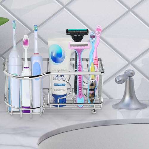 Simple Houseware Stainless Steel 6 Slots Adhesive Wall Toothbrush Holder | (3.4" D x 7.8" L x 3.8" H) - color: Chrome, size: Wall-Mounted / Freestanding