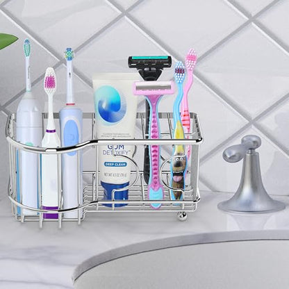 Simple Houseware Stainless Steel 6 Slots Adhesive Wall Toothbrush Holder | (3.4" D x 7.8" L x 3.8" H) - color: Chrome, size: Wall-Mounted / Freestanding