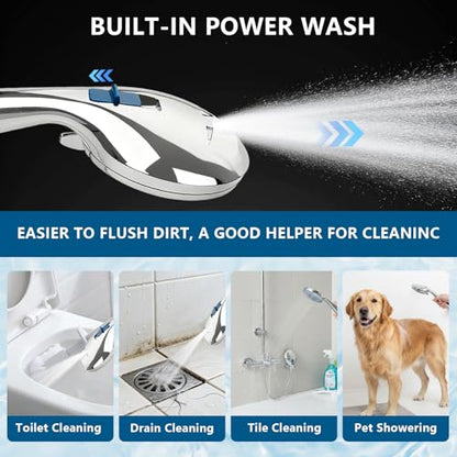 AmasSmile Shower Head with Handheld Spray Combo, High Pressure 6-Mode Detachable Showerhead with Built-in Power Wash, Instant Pause Button, 5 ft Long Hose & Bracket - Perfect for Tub, Tile, Pets & RV - color: Silver