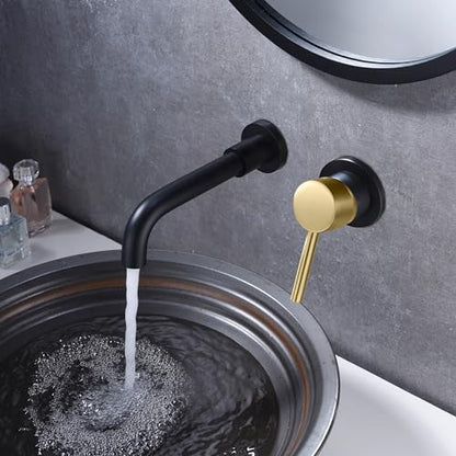 SUMERAIN Wall Mount Bathroom Faucet, Black and Gold | One Handles, Rough in Valve Included, For Bathroom Sink, Swivel Spout - color: Black and Gold, size: Right-Handed