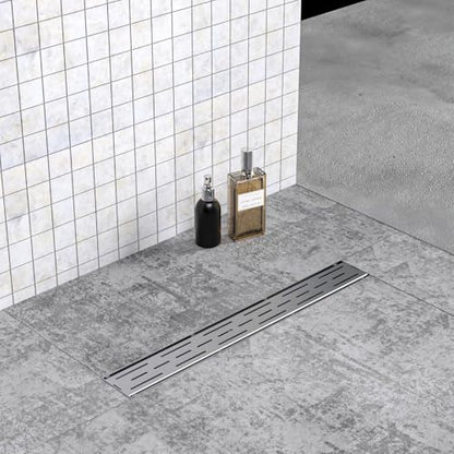 ELLO&ALLO 24 Inch Linear Shower Drain Brushed Nickel, SUS304 Stainless Steel Rectangle Shower Floor Drain with Removable Pattern Grate - color: Brushed Nickel, size: 24 In Grid Cover