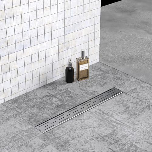 ELLO&ALLO 28 Inch Linear Shower Drain Brushed Nickel, SUS304 Stainless Steel Rectangle Shower Floor Drain with Removable Pattern Grate - color: Brushed Nickel, size: 28 In Grid Cover