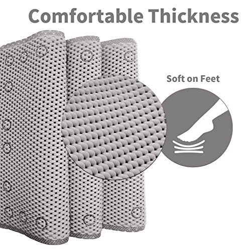 Shower and Bath Mat,Non-Slip Machine Washable and Extra Large Bathtub Mats with Drain Holes and Suction Cups Soft Foam Tub Mats-36” X 17”,Grey - color: Grey